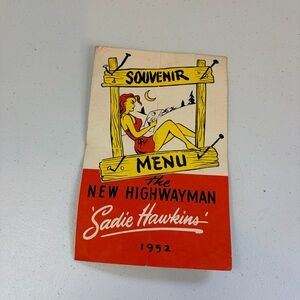 Vintage 1950s Sadie Hawkins Souvenir Menu Highwayman Ephemera Comic Art pin up